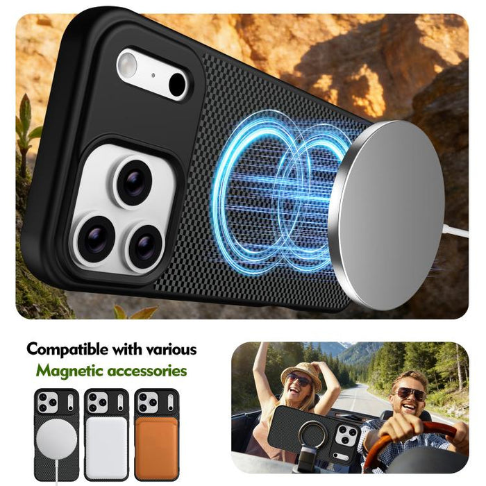 Funda para teléfono magnética a prueba de golpes con borde suave de TPU con textura de fibra de carbono, For iPhone 17 Pro Max, For iPhone 17 Pro, For iPhone 17, For iPhone 16 Pro Max, For iPhone 16 Pro, For iPhone 16