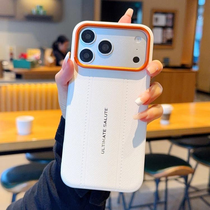 Funda para teléfono de cuero vegano con marco de lente de cámara de metal y botones, For iPhone 17 Pro Max, For iPhone 17 Pro, For iPhone 17, For iPhone Air, For iPhone 16 Pro Max, For iPhone 16 Pro, For iPhone 16 Plus, For iPhone 16                   ...