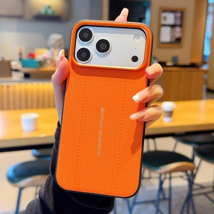 Funda para teléfono de cuero vegano con marco de lente de cámara de metal y botones, For iPhone 17 Pro Max, For iPhone 17 Pro, For iPhone 17, For iPhone Air, For iPhone 16 Pro Max, For iPhone 16 Pro, For iPhone 16 Plus, For iPhone 16                   ...