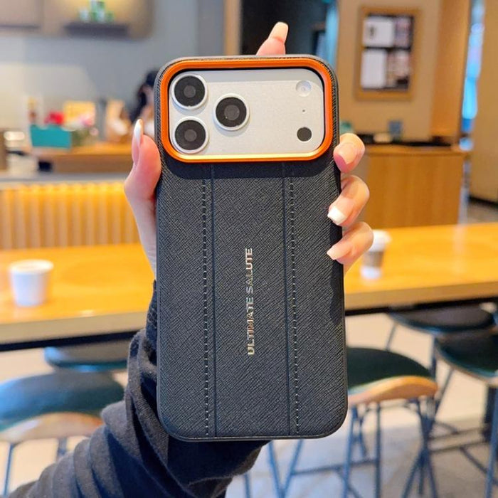 Funda para teléfono de cuero vegano con marco de lente de cámara de metal y botones, For iPhone 17 Pro Max, For iPhone 17 Pro, For iPhone 17, For iPhone Air, For iPhone 16 Pro Max, For iPhone 16 Pro, For iPhone 16 Plus, For iPhone 16                   ...