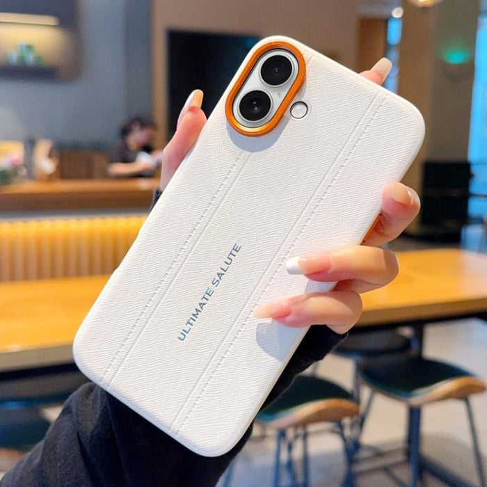 Funda para teléfono de cuero vegano con marco de lente de cámara de metal y botones, For iPhone 17 Pro Max, For iPhone 17 Pro, For iPhone 17, For iPhone Air, For iPhone 16 Pro Max, For iPhone 16 Pro, For iPhone 16 Plus, For iPhone 16                   ...