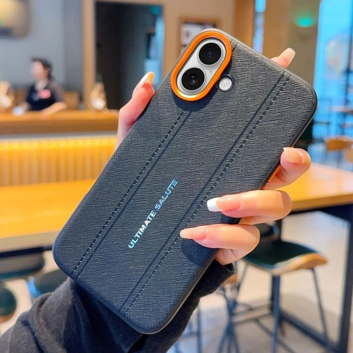 Funda para teléfono de cuero vegano con marco de lente de cámara de metal y botones, For iPhone 17 Pro Max, For iPhone 17 Pro, For iPhone 17, For iPhone Air, For iPhone 16 Pro Max, For iPhone 16 Pro, For iPhone 16 Plus, For iPhone 16                   ...