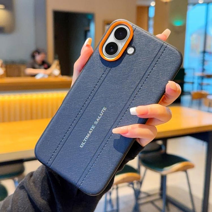 Funda para teléfono de cuero vegano con marco de lente de cámara de metal y botones, For iPhone 17 Pro Max, For iPhone 17 Pro, For iPhone 17, For iPhone Air, For iPhone 16 Pro Max, For iPhone 16 Pro, For iPhone 16 Plus, For iPhone 16                   ...
