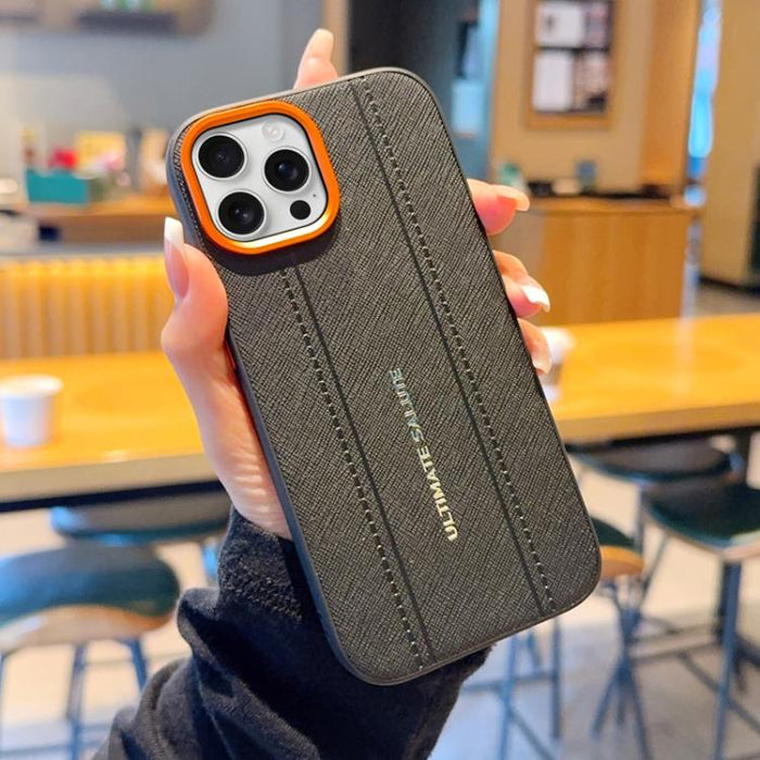Funda para teléfono de cuero vegano con marco de lente de cámara de metal y botones, For iPhone 17 Pro Max, For iPhone 17 Pro, For iPhone 17, For iPhone Air, For iPhone 16 Pro Max, For iPhone 16 Pro, For iPhone 16 Plus, For iPhone 16                   ...