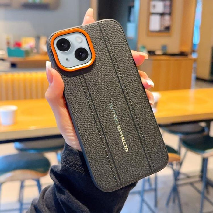 Funda para teléfono de cuero vegano con marco de lente de cámara de metal y botones, For iPhone 17 Pro Max, For iPhone 17 Pro, For iPhone 17, For iPhone Air, For iPhone 16 Pro Max, For iPhone 16 Pro, For iPhone 16 Plus, For iPhone 16                   ...