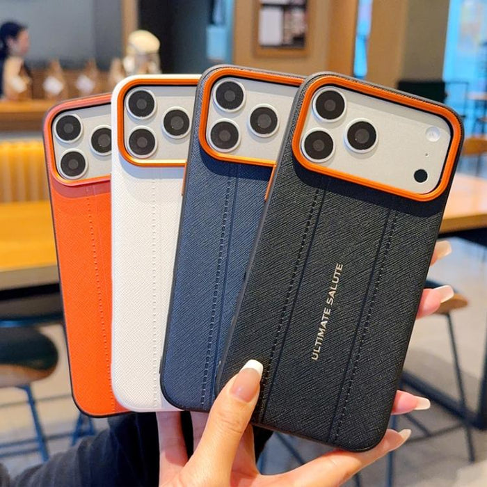 Funda para teléfono de cuero vegano con marco de lente de cámara de metal y botones, For iPhone 17 Pro Max, For iPhone 17 Pro, For iPhone 17, For iPhone Air, For iPhone 16 Pro Max, For iPhone 16 Pro, For iPhone 16 Plus, For iPhone 16                   ...