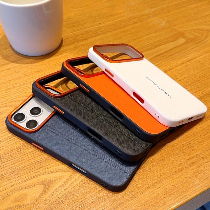 Funda para teléfono de cuero vegano con marco de lente de cámara de metal y botones, For iPhone 17 Pro Max, For iPhone 17 Pro, For iPhone 17, For iPhone Air, For iPhone 16 Pro Max, For iPhone 16 Pro, For iPhone 16 Plus, For iPhone 16                   ...