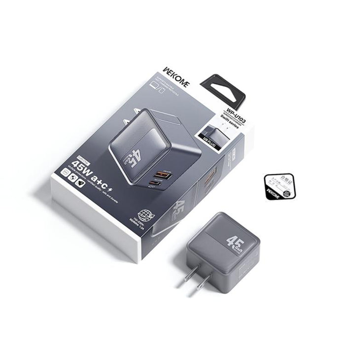 Cargador WK WP-U103 Swift de 45 W con puertos USB-C/Tipo-C y USB-A, US Plug, EU Plug, UK Plug