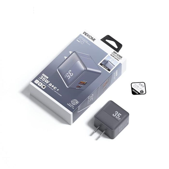 Cargador WK WP-U105 Swift de 35 W con puertos USB-C/Tipo-C y USB-A, US Plug, EU Plug, UK Plug