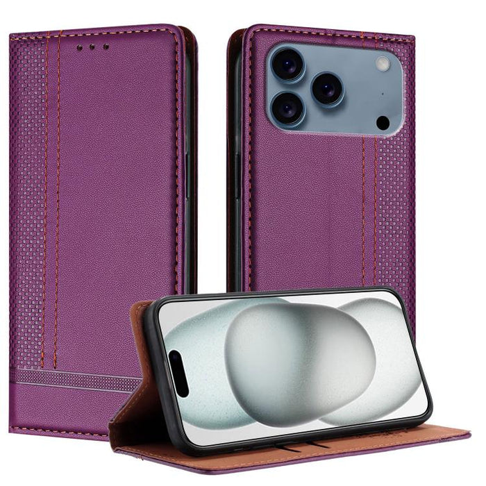 Funda para teléfono de cuero vegano resistente a los arañazos con diseño de costuras, For iPhone 17e / 16e, For iPhone 17 Pro Max, For iPhone 17 Pro, For iPhone 17, For iPhone Air, For iPhone 16 Pro Max, For iPhone 16 Pro, For iPhone 16 Plus           ...