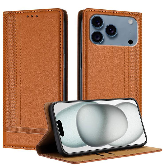Funda para teléfono de cuero vegano resistente a los arañazos con diseño de costuras, For iPhone 17e / 16e, For iPhone 17 Pro Max, For iPhone 17 Pro, For iPhone 17, For iPhone Air, For iPhone 16 Pro Max, For iPhone 16 Pro, For iPhone 16 Plus           ...