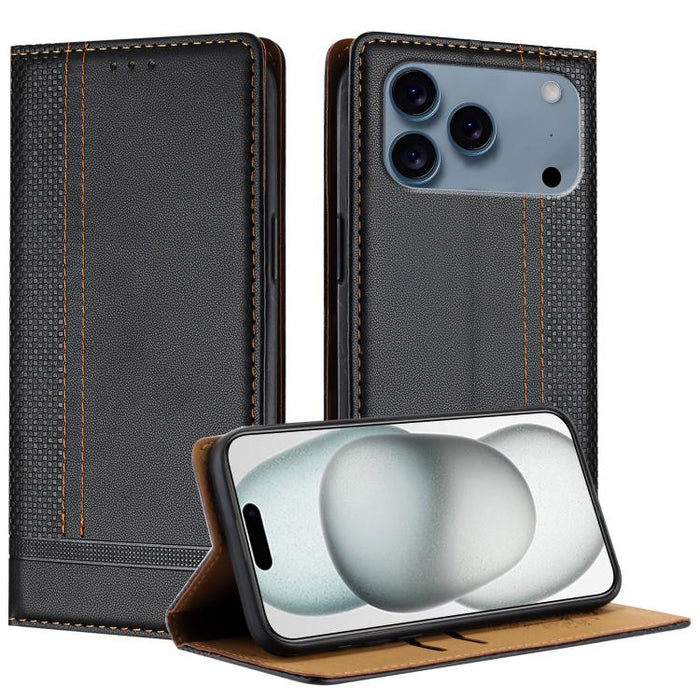 Funda para teléfono de cuero vegano resistente a los arañazos con diseño de costuras, For iPhone 17e / 16e, For iPhone 17 Pro Max, For iPhone 17 Pro, For iPhone 17, For iPhone Air, For iPhone 16 Pro Max, For iPhone 16 Pro, For iPhone 16 Plus           ...
