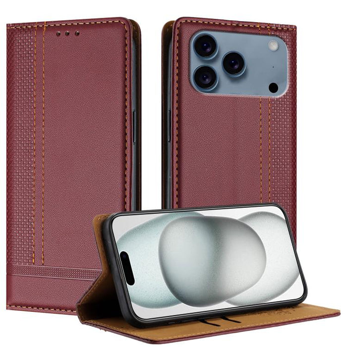 Funda para teléfono de cuero vegano resistente a los arañazos con diseño de costuras, For iPhone 17e / 16e, For iPhone 17 Pro Max, For iPhone 17 Pro, For iPhone 17, For iPhone Air, For iPhone 16 Pro Max, For iPhone 16 Pro, For iPhone 16 Plus           ...