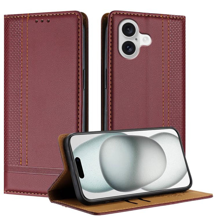 Funda para teléfono de cuero vegano resistente a los arañazos con diseño de costuras, For iPhone 17e / 16e, For iPhone 17 Pro Max, For iPhone 17 Pro, For iPhone 17, For iPhone Air, For iPhone 16 Pro Max, For iPhone 16 Pro, For iPhone 16 Plus           ...