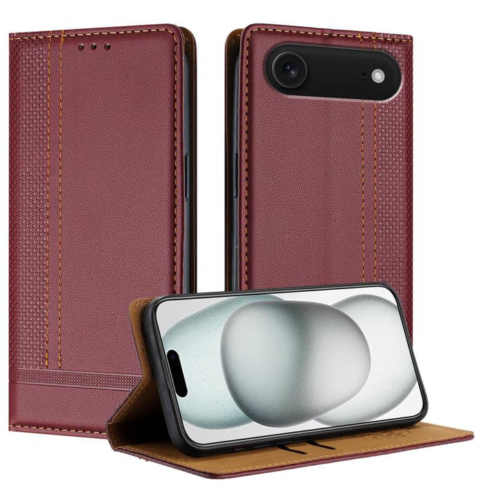 Funda para teléfono de cuero vegano resistente a los arañazos con diseño de costuras, For iPhone 17e / 16e, For iPhone 17 Pro Max, For iPhone 17 Pro, For iPhone 17, For iPhone Air, For iPhone 16 Pro Max, For iPhone 16 Pro, For iPhone 16 Plus           ...