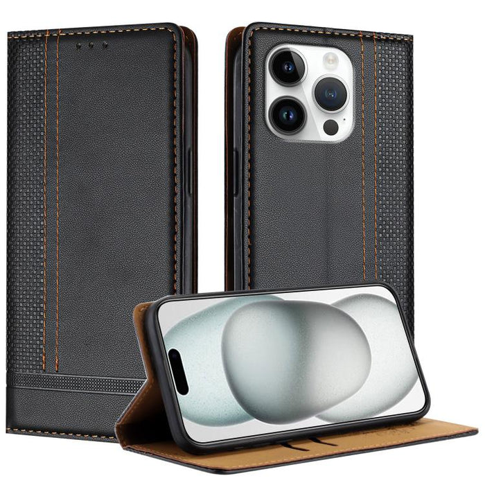 Funda para teléfono de cuero vegano resistente a los arañazos con diseño de costuras, For iPhone 17e / 16e, For iPhone 17 Pro Max, For iPhone 17 Pro, For iPhone 17, For iPhone Air, For iPhone 16 Pro Max, For iPhone 16 Pro, For iPhone 16 Plus           ...