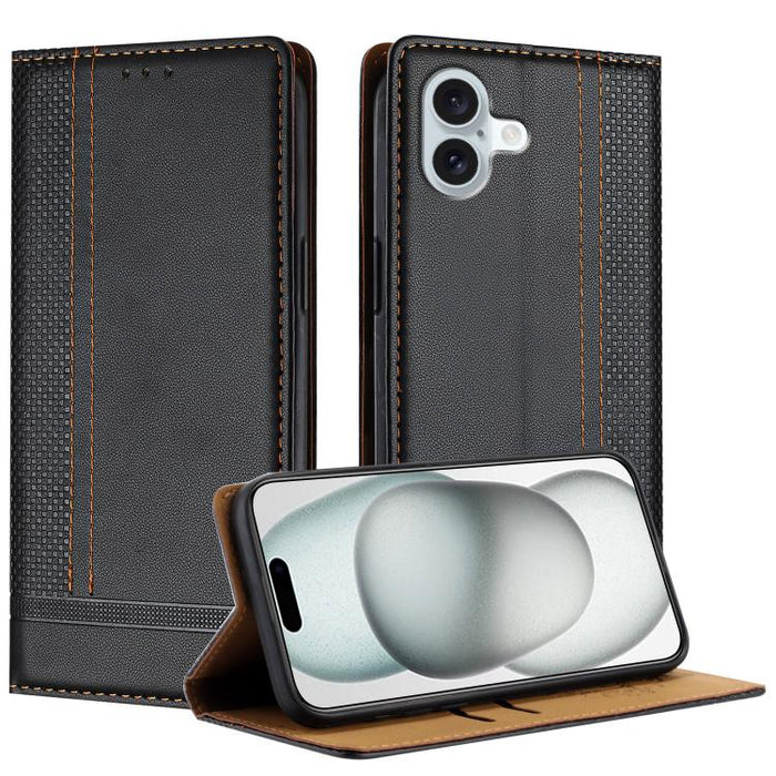 Funda para teléfono de cuero vegano resistente a los arañazos con diseño de costuras, For iPhone 17e / 16e, For iPhone 17 Pro Max, For iPhone 17 Pro, For iPhone 17, For iPhone Air, For iPhone 16 Pro Max, For iPhone 16 Pro, For iPhone 16 Plus           ...