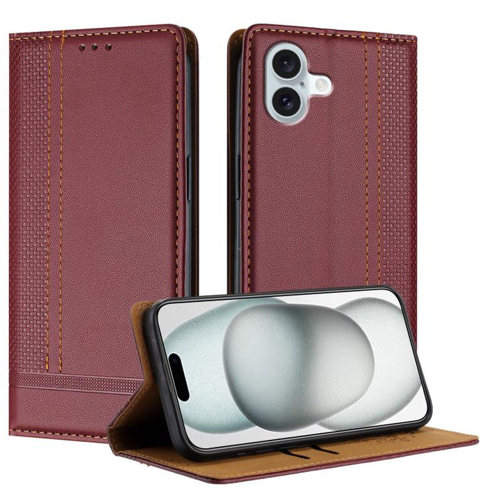 Funda para teléfono de cuero vegano resistente a los arañazos con diseño de costuras, For iPhone 17e / 16e, For iPhone 17 Pro Max, For iPhone 17 Pro, For iPhone 17, For iPhone Air, For iPhone 16 Pro Max, For iPhone 16 Pro, For iPhone 16 Plus           ...