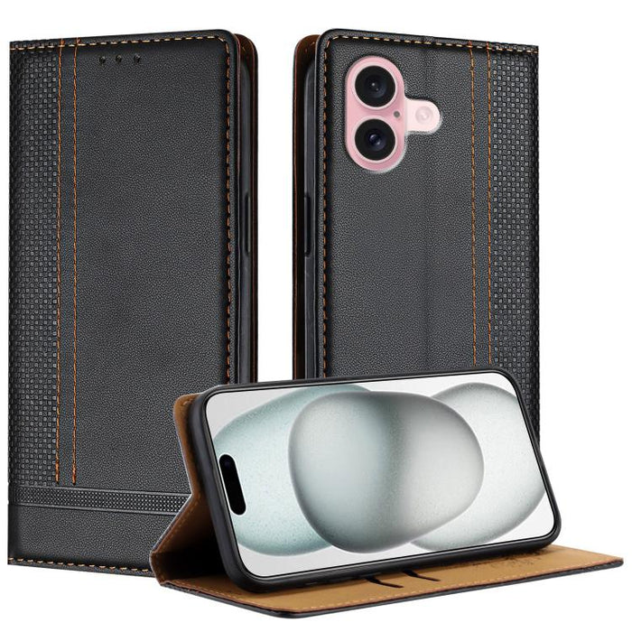 Funda para teléfono de cuero vegano resistente a los arañazos con diseño de costuras, For iPhone 17e / 16e, For iPhone 17 Pro Max, For iPhone 17 Pro, For iPhone 17, For iPhone Air, For iPhone 16 Pro Max, For iPhone 16 Pro, For iPhone 16 Plus           ...