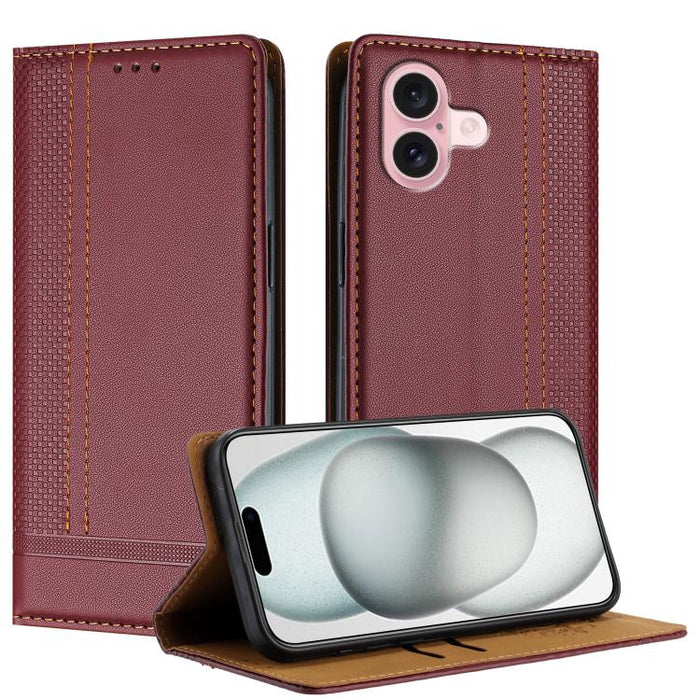 Funda para teléfono de cuero vegano resistente a los arañazos con diseño de costuras, For iPhone 17e / 16e, For iPhone 17 Pro Max, For iPhone 17 Pro, For iPhone 17, For iPhone Air, For iPhone 16 Pro Max, For iPhone 16 Pro, For iPhone 16 Plus           ...