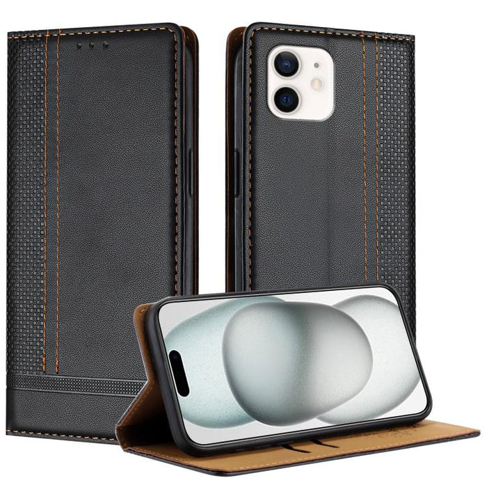 Funda para teléfono de cuero vegano resistente a los arañazos con diseño de costuras, For iPhone 12 mini, For iPhone 11 Pro Max, For iPhone 11, For iPhone 11 Pro, For iPhone XR, For iPhone XS Max, For iPhone X, For iPhone 8 Plus/7 Plus/6 Plus