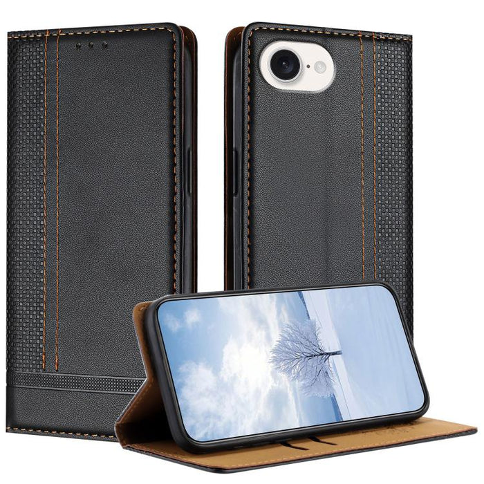 Funda para teléfono de cuero vegano resistente a los arañazos con diseño de costuras, For iPhone 17e / 16e, For iPhone 17 Pro Max, For iPhone 17 Pro, For iPhone 17, For iPhone Air, For iPhone 16 Pro Max, For iPhone 16 Pro, For iPhone 16 Plus           ...