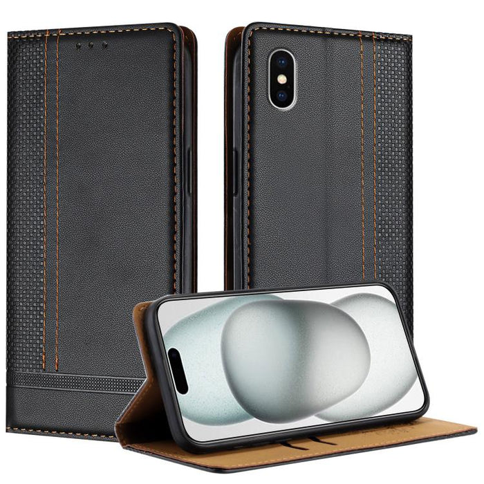 Funda para teléfono de cuero vegano resistente a los arañazos con diseño de costuras, For iPhone 12 mini, For iPhone 11 Pro Max, For iPhone 11, For iPhone 11 Pro, For iPhone XR, For iPhone XS Max, For iPhone X, For iPhone 8 Plus/7 Plus/6 Plus