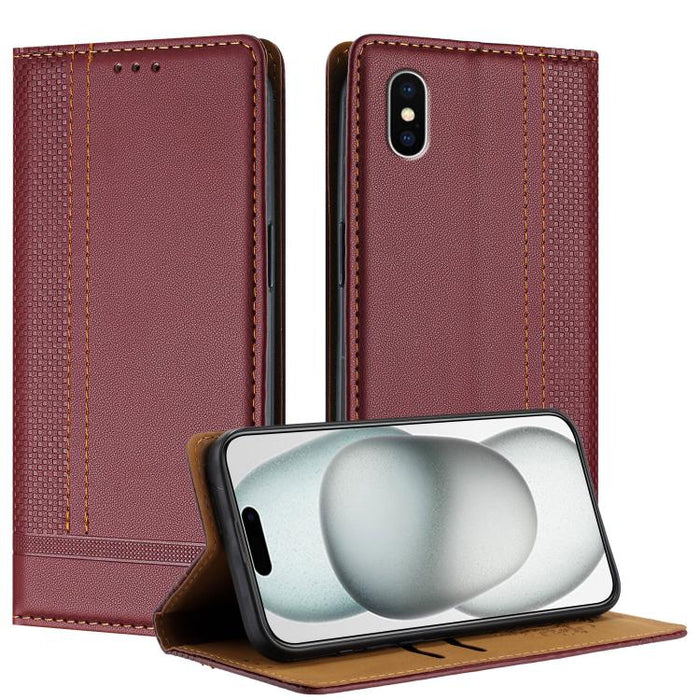 Funda para teléfono de cuero vegano resistente a los arañazos con diseño de costuras, For iPhone 12 mini, For iPhone 11 Pro Max, For iPhone 11, For iPhone 11 Pro, For iPhone XR, For iPhone XS Max, For iPhone X, For iPhone 8 Plus/7 Plus/6 Plus