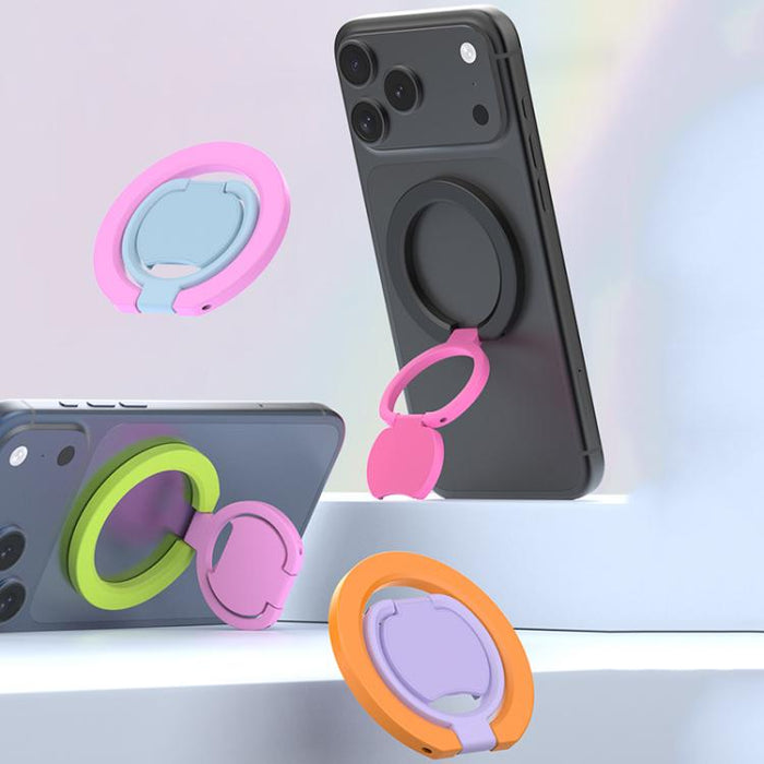 Soporte magnético de anillo plegable de doble cara con bloques de color para teléfono