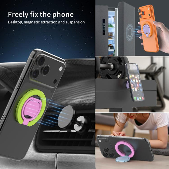 Soporte magnético de anillo plegable de doble cara con bloques de color para teléfono