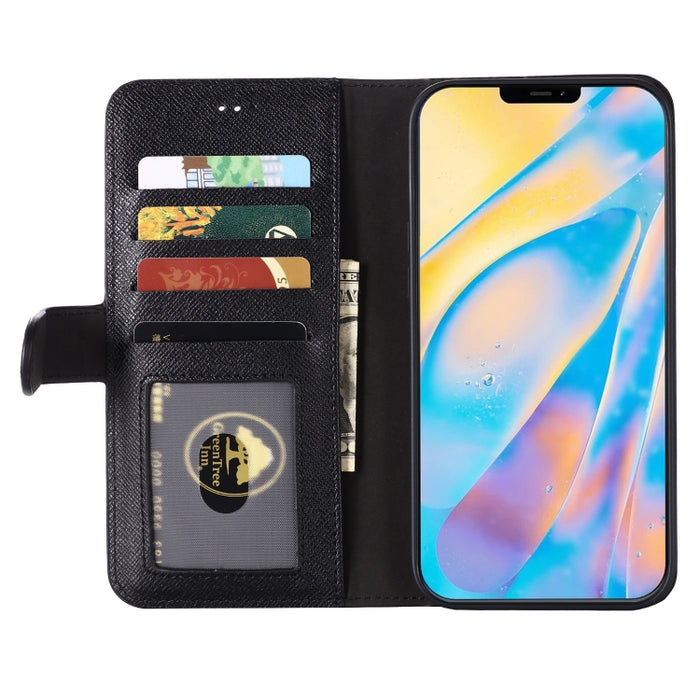 Estuche protector con tapa horizontal de cuero de grano superior GEBEI con soporte y ranuras para tarjetas y billetera y marco de fotos