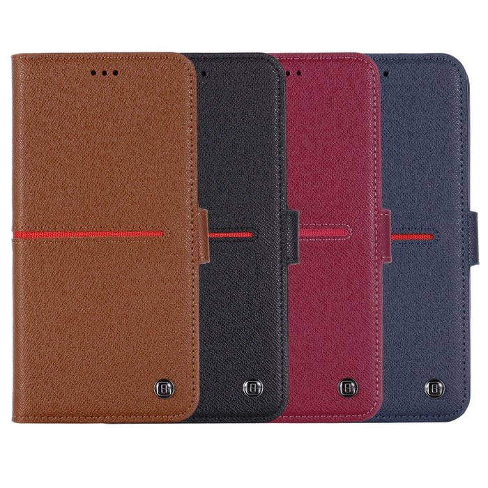 Estuche protector con tapa horizontal de cuero de grano superior GEBEI con soporte y ranuras para tarjetas y billetera y marco de fotos
