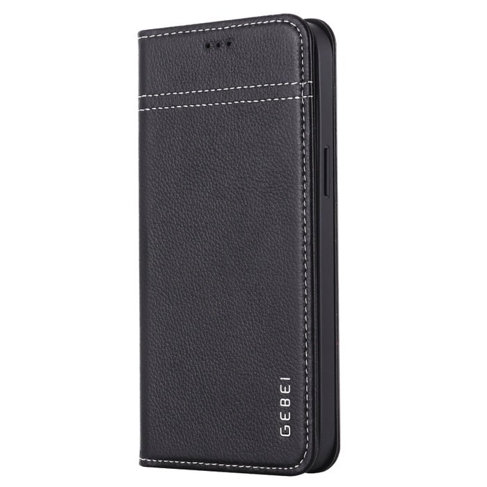 Estuche protector con tapa horizontal de cuero de grano superior GEBEI con soporte y ranuras para tarjetas