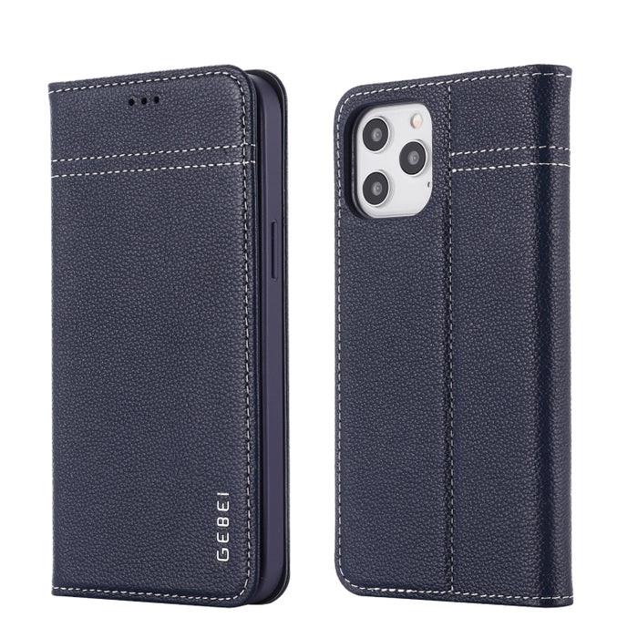 Estuche protector con tapa horizontal de cuero de grano superior GEBEI con soporte y ranuras para tarjetas