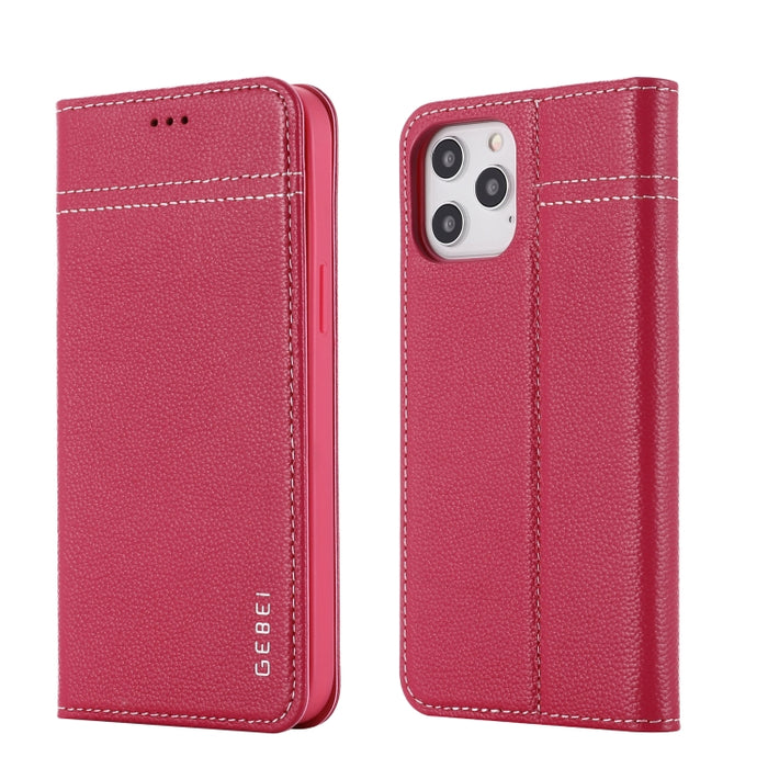 Estuche protector con tapa horizontal de cuero de grano superior GEBEI con soporte y ranuras para tarjetas