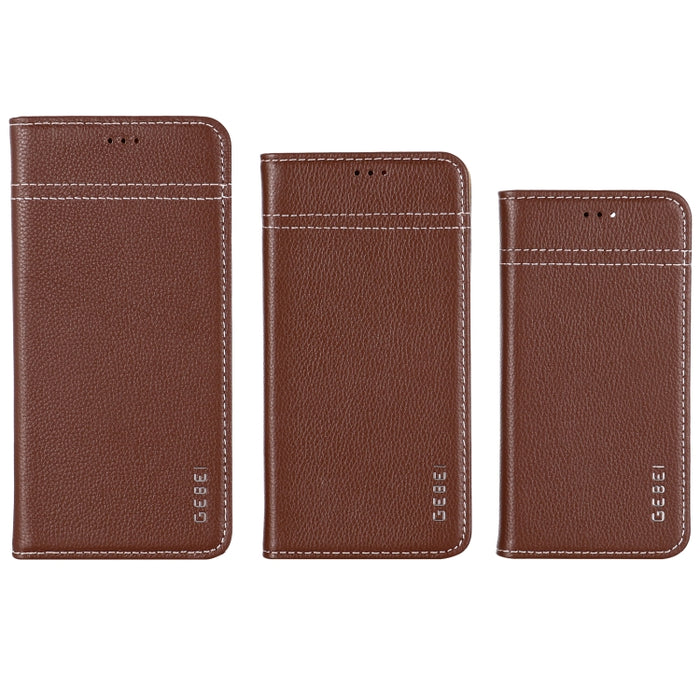 Estuche protector con tapa horizontal de cuero de grano superior GEBEI con soporte y ranuras para tarjetas