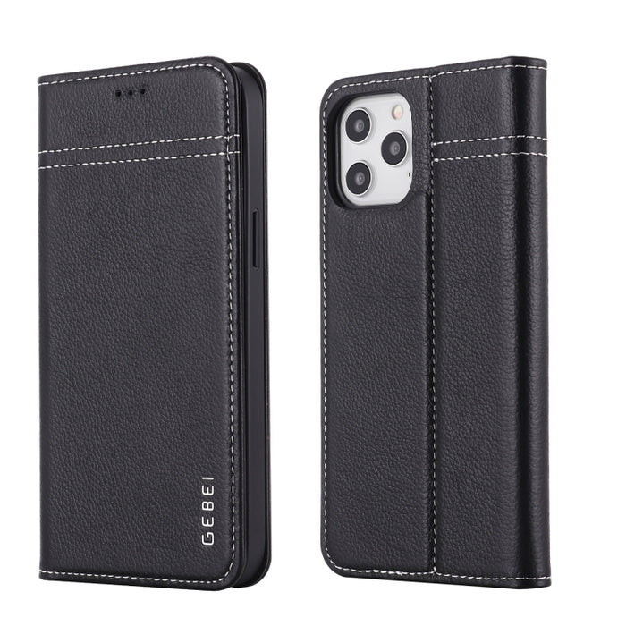 Estuche protector con tapa horizontal de cuero de grano superior GEBEI con soporte y ranuras para tarjetas
