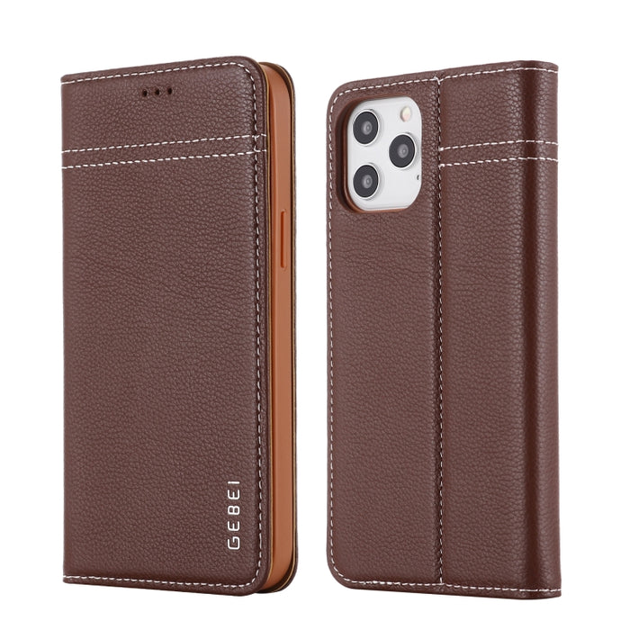 Estuche protector con tapa horizontal de cuero de grano superior GEBEI con soporte y ranuras para tarjetas