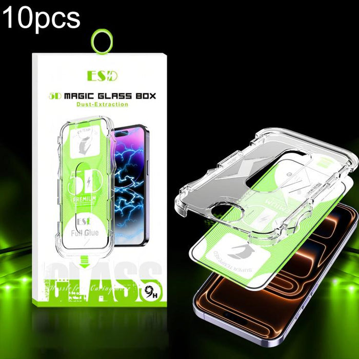 10 unidades de película de vidrio templado HD curva 5D de fácil instalación para cajas a prueba de polvo, For iPhone 17e / 16e / 14 / 13 Pro, For iPhone 17 Pro Max, For iPhone 17 Pro, For iPhone 17 / 16 Pro, For iPhone Air, For iPhone 16 Pro Max       ...