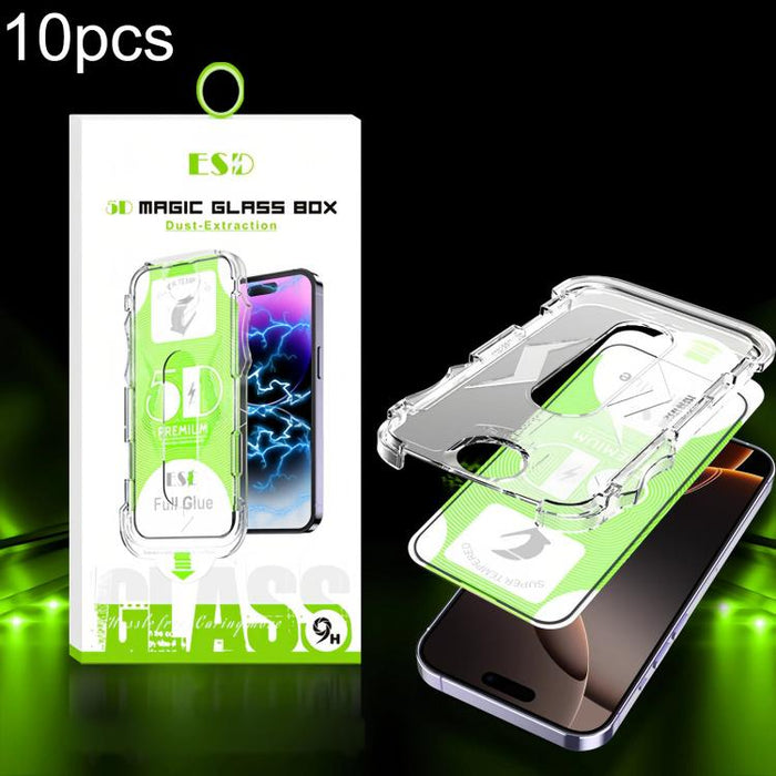 10 unidades de película de vidrio templado HD curva 5D de fácil instalación para cajas a prueba de polvo, For iPhone 17e / 16e / 14 / 13 Pro, For iPhone 17 Pro Max, For iPhone 17 Pro, For iPhone 17 / 16 Pro, For iPhone Air, For iPhone 16 Pro Max       ...