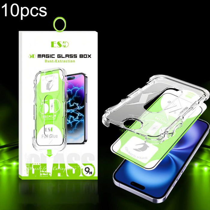 10 unidades de película de vidrio templado HD curva 5D de fácil instalación para cajas a prueba de polvo, For iPhone 17e / 16e / 14 / 13 Pro, For iPhone 17 Pro Max, For iPhone 17 Pro, For iPhone 17 / 16 Pro, For iPhone Air, For iPhone 16 Pro Max       ...