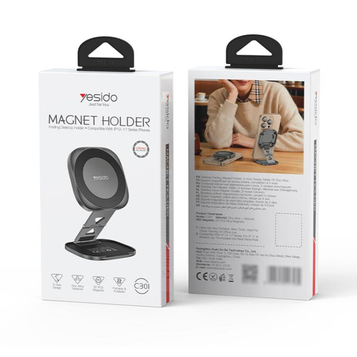 Soporte magnético para teléfono Yesido C301 plegable de escritorio con bisagra de amortiguación de 3 etapas, C301