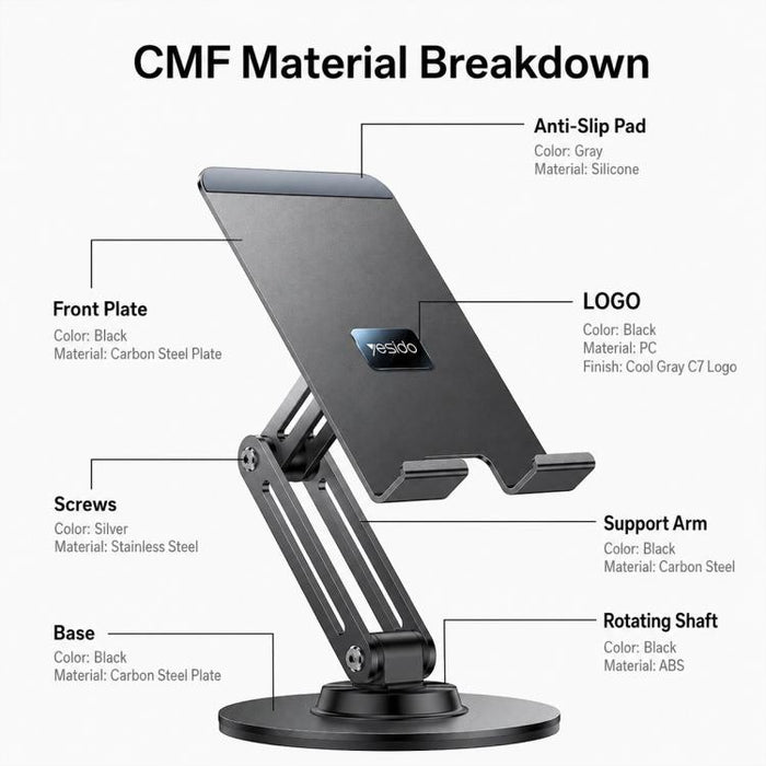 Soporte plegable de escritorio para tablet y teléfono Yesido C302 con rotación de 360 grados y 3 ejes., C302