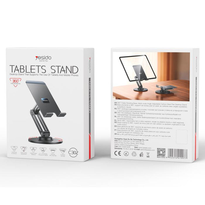 Soporte plegable de escritorio para tablet y teléfono Yesido C302 con rotación de 360 grados y 3 ejes., C302