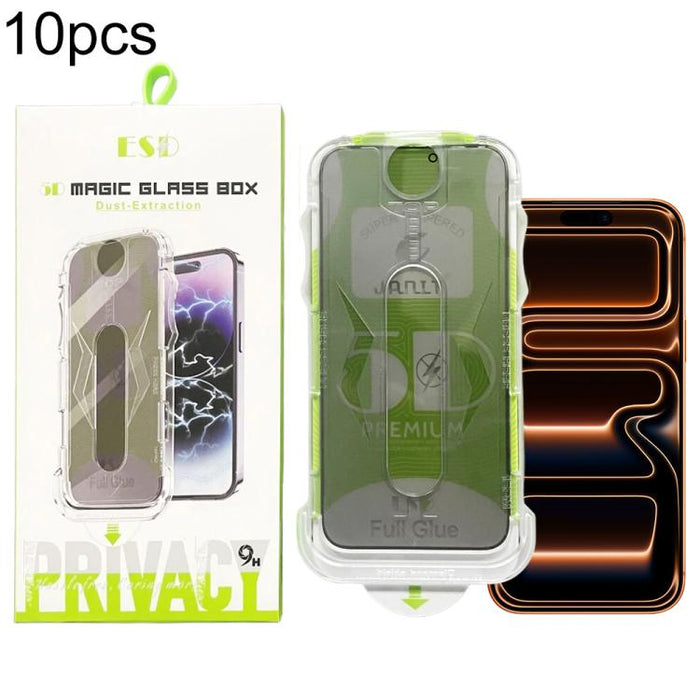 10 láminas de vidrio templado curvas 5D de fácil instalación para cajas a prueba de polvo y privacidad., For iPhone 17e / 16e / 14 / 13 Pro, For iPhone 17 Pro Max, For iPhone 17 Pro, For iPhone 17 / 16 Pro, For iPhone Air, For iPhone 16 Pro Max        ...