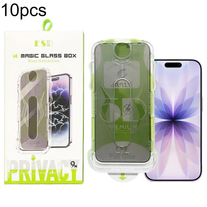 10 láminas de vidrio templado curvas 5D de fácil instalación para cajas a prueba de polvo y privacidad., For iPhone 17e / 16e / 14 / 13 Pro, For iPhone 17 Pro Max, For iPhone 17 Pro, For iPhone 17 / 16 Pro, For iPhone Air, For iPhone 16 Pro Max        ...