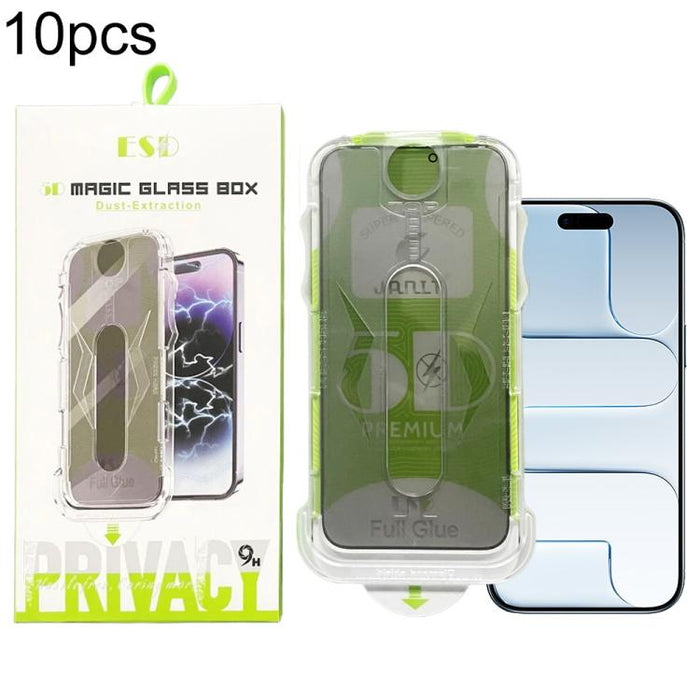 10 láminas de vidrio templado curvas 5D de fácil instalación para cajas a prueba de polvo y privacidad., For iPhone 17e / 16e / 14 / 13 Pro, For iPhone 17 Pro Max, For iPhone 17 Pro, For iPhone 17 / 16 Pro, For iPhone Air, For iPhone 16 Pro Max        ...