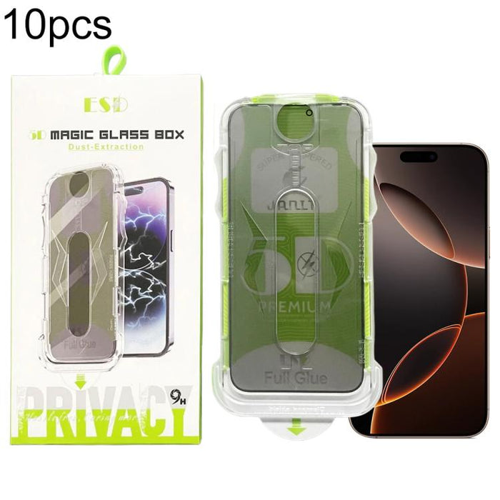 10 láminas de vidrio templado curvas 5D de fácil instalación para cajas a prueba de polvo y privacidad., For iPhone 17e / 16e / 14 / 13 Pro, For iPhone 17 Pro Max, For iPhone 17 Pro, For iPhone 17 / 16 Pro, For iPhone Air, For iPhone 16 Pro Max        ...