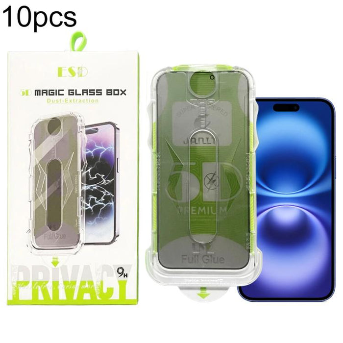 10 láminas de vidrio templado curvas 5D de fácil instalación para cajas a prueba de polvo y privacidad., For iPhone 17e / 16e / 14 / 13 Pro, For iPhone 17 Pro Max, For iPhone 17 Pro, For iPhone 17 / 16 Pro, For iPhone Air, For iPhone 16 Pro Max        ...