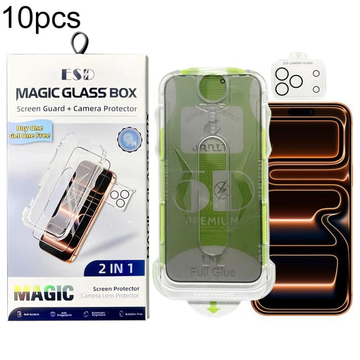 10 láminas de vidrio templado curvas 5D de fácil instalación para cajas a prueba de polvo con lente., For iPhone 17e / 16e, For iPhone 17 Pro Max, For iPhone 17 Pro, For iPhone 17, For iPhone Air, For iPhone 16 Pro Max, For iPhone 16 Pro               ...